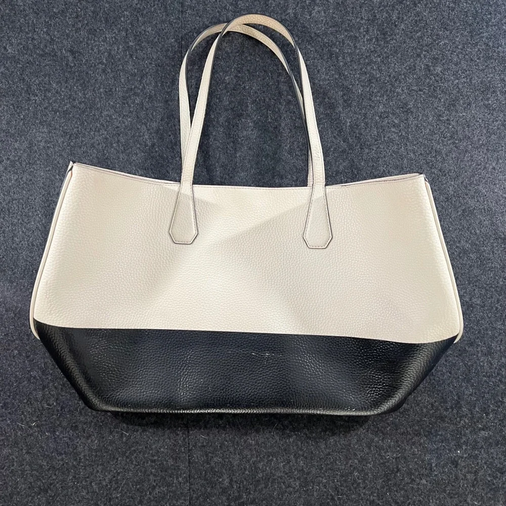 Tory Burch Perry Tote Womens Large White Black Leather Shoulder Bag Handbag